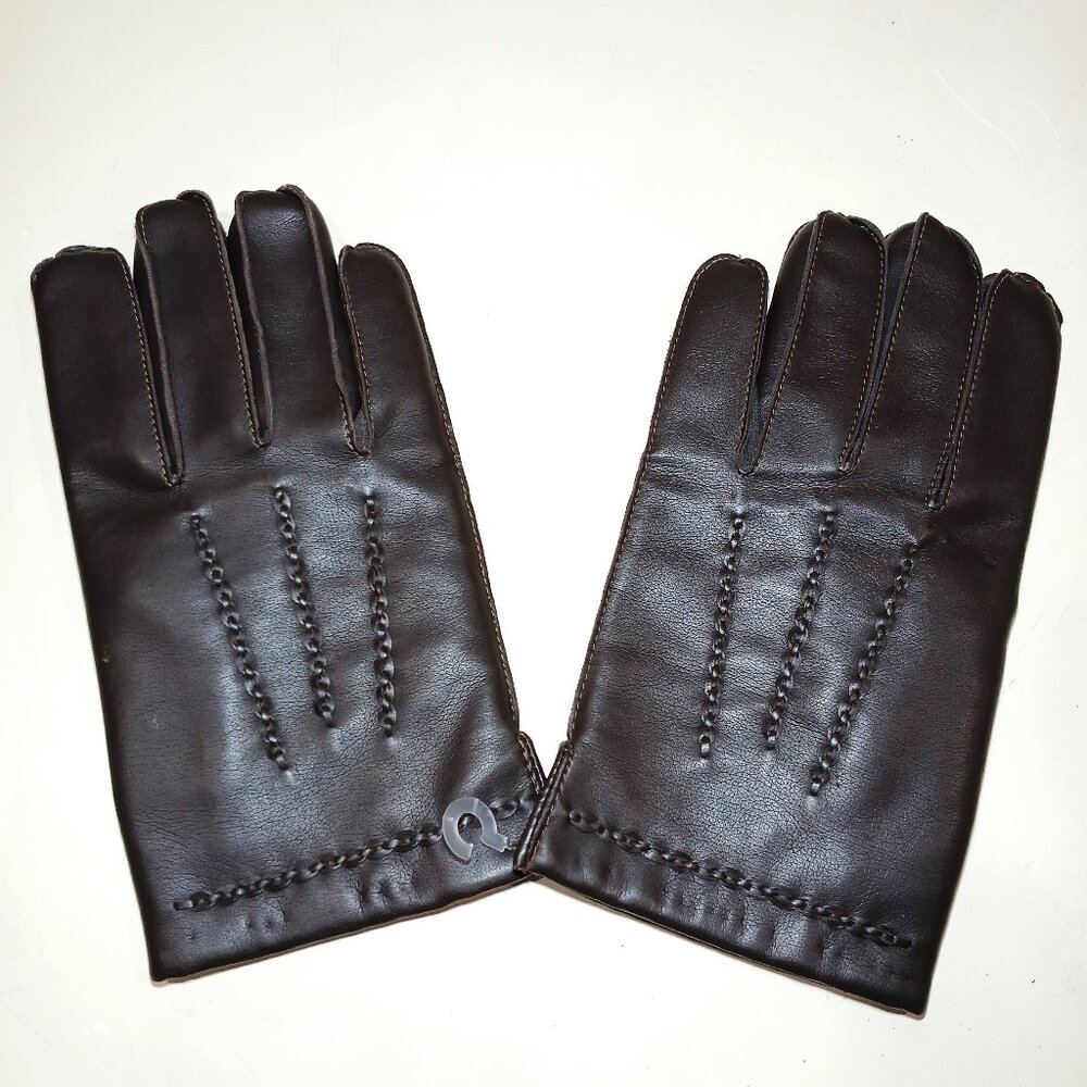 VTG Men's 100% Vinyl Shell Leather Cotton Lined Hand Sewn Corded Gloves Size L